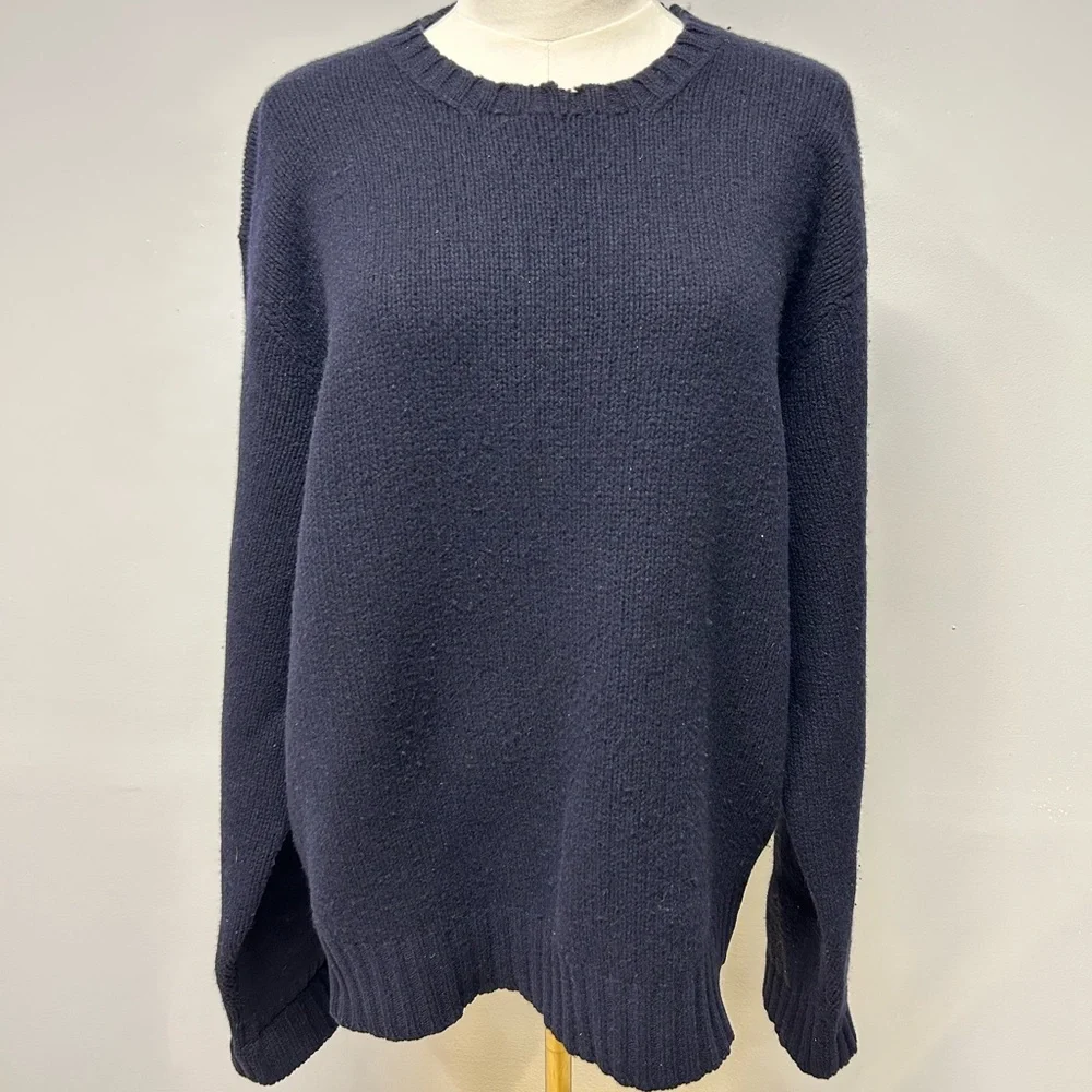 VINTAGE Polo Ralph Lauren Lambswool Cashmere Sweater Men's L Navy Blue Hong Kong